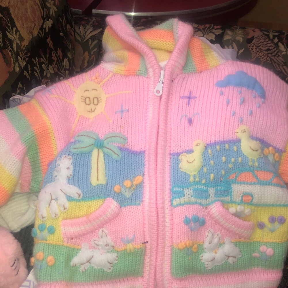 Adorable Vintage handmade Colorful Kids Sweater with Fun Patterns
